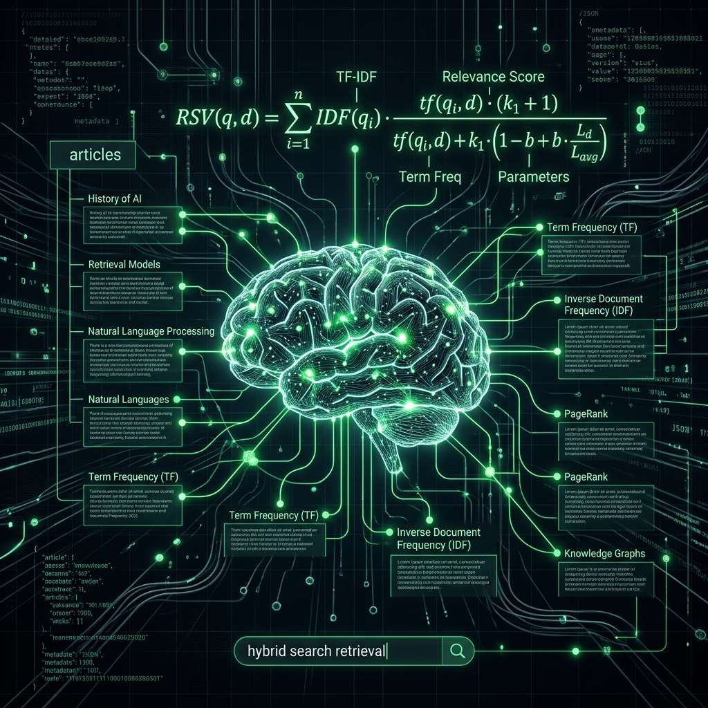 WikiMCP architecture showing TF-IDF formulas and digital brain